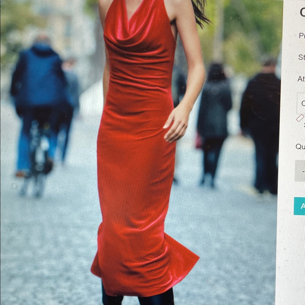 Zara red velvet cowl bust Red Halter midi Dress- new